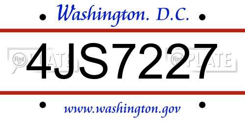 4JS7227 District Of Columbia License Plate