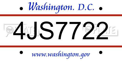 4JS7722 District Of Columbia License Plate