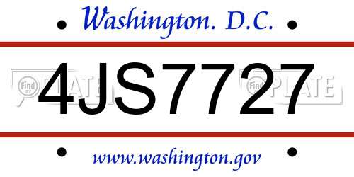 4JS7727 District Of Columbia License Plate