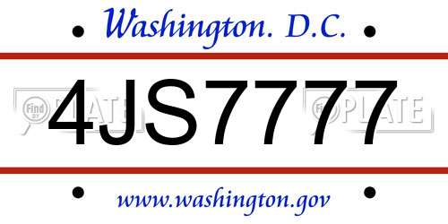 4JS7777 District Of Columbia License Plate