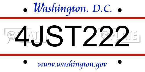 4JST222 District Of Columbia License Plate