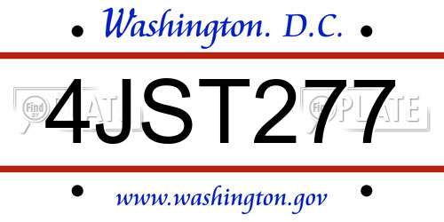 4JST277 District Of Columbia License Plate