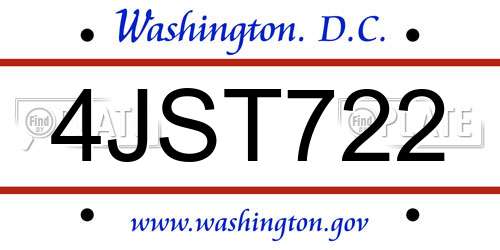 4JST722 District Of Columbia License Plate