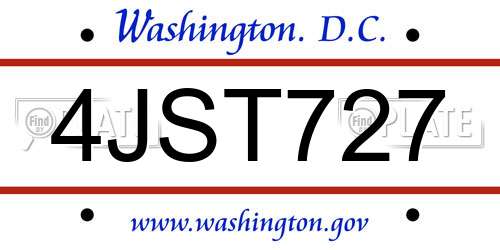4JST727 District Of Columbia License Plate