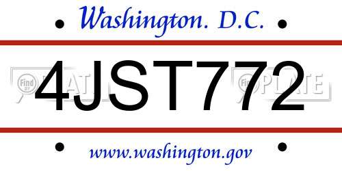 4JST772 District Of Columbia License Plate
