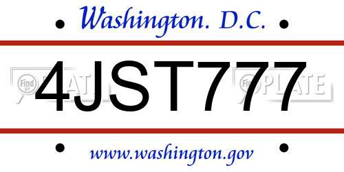 4JST777 District Of Columbia License Plate