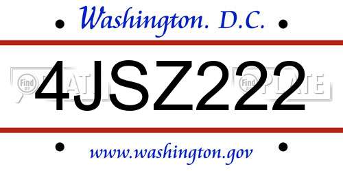 4JSZ222 District Of Columbia License Plate