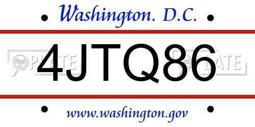 4JTQ86 District Of Columbia License Plate