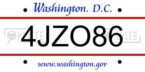 4JZO86 District Of Columbia License Plate