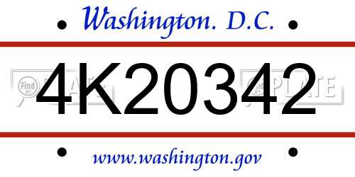 4K20342 District Of Columbia License Plate
