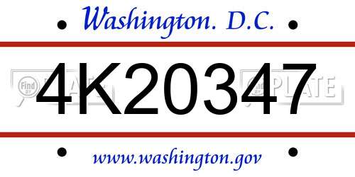 4K20347 District Of Columbia License Plate