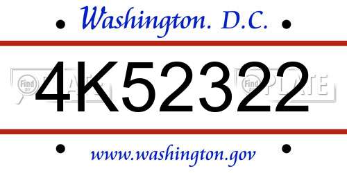 4K52322 District Of Columbia License Plate
