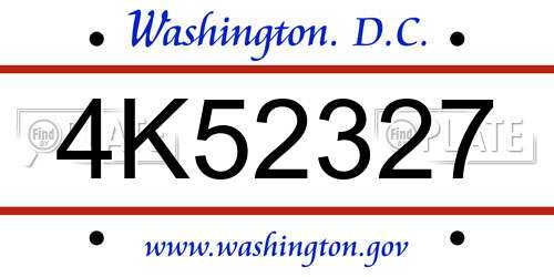 4K52327 District Of Columbia License Plate