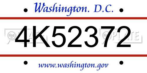 4K52372 District Of Columbia License Plate