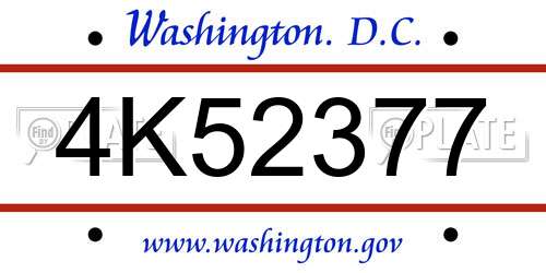 4K52377 District Of Columbia License Plate
