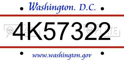4K57322 District Of Columbia License Plate