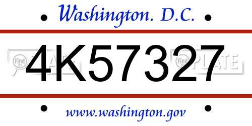 4K57327 District Of Columbia License Plate