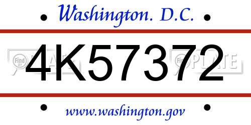 4K57372 District Of Columbia License Plate