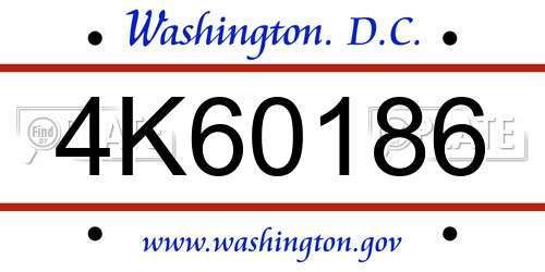 4K60186 District Of Columbia License Plate