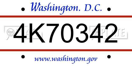 4K70342 District Of Columbia License Plate