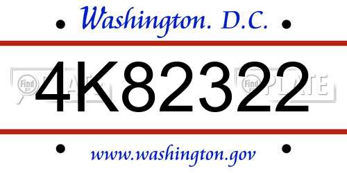 4K82322 District Of Columbia License Plate