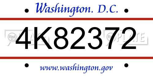 4K82372 District Of Columbia License Plate