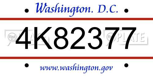 4K82377 District Of Columbia License Plate