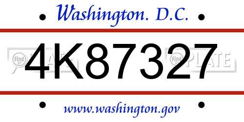 4K87327 District Of Columbia License Plate