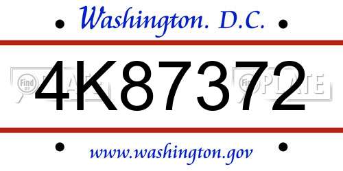 4K87372 District Of Columbia License Plate