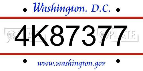 4K87377 District Of Columbia License Plate