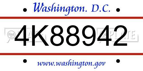 4K88942 District Of Columbia License Plate