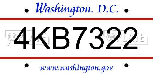 4KB7322 District Of Columbia License Plate