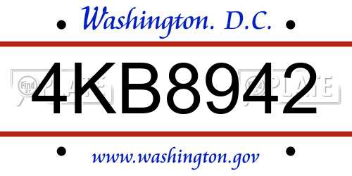 4KB8942 District Of Columbia License Plate