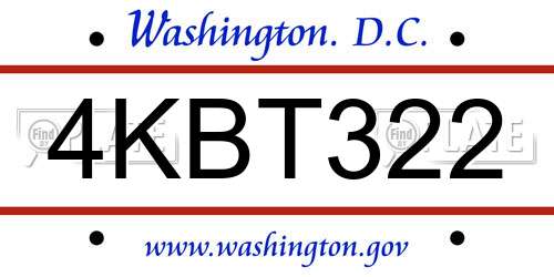 4KBT322 District Of Columbia License Plate