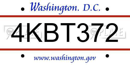 4KBT372 District Of Columbia License Plate