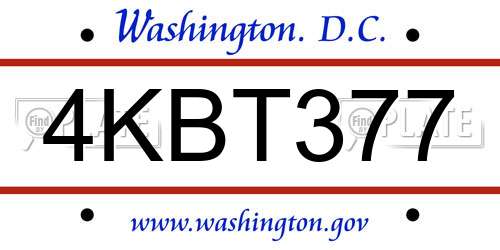 4KBT377 District Of Columbia License Plate
