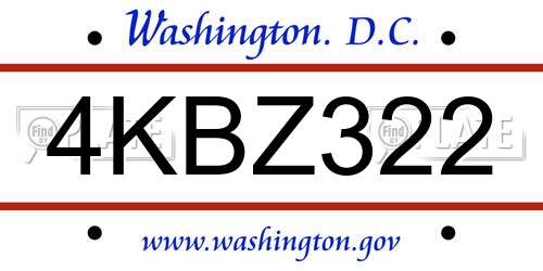 4KBZ322 District Of Columbia License Plate
