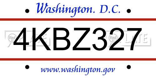 4KBZ327 District Of Columbia License Plate