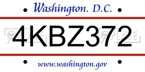 4KBZ372 District Of Columbia License Plate