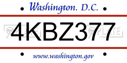 4KBZ377 District Of Columbia License Plate
