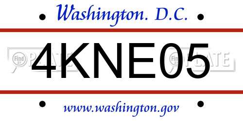 4KNE05 District Of Columbia License Plate