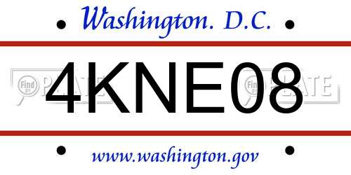 4KNE08 District Of Columbia License Plate