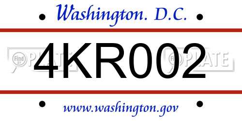 4KR002 District Of Columbia License Plate