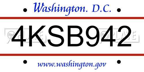 4KSB942 District Of Columbia License Plate