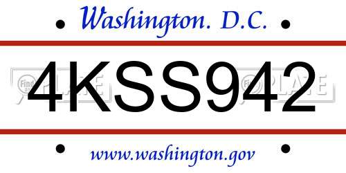 4KSS942 District Of Columbia License Plate