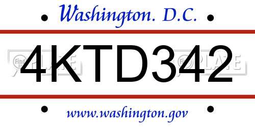 4KTD342 District Of Columbia License Plate