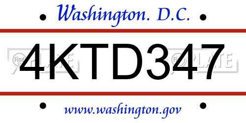 4KTD347 District Of Columbia License Plate