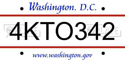 4KTO342 District Of Columbia License Plate