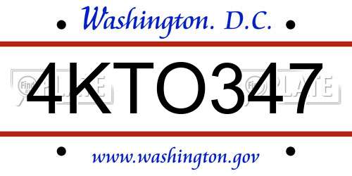 4KTO347 District Of Columbia License Plate