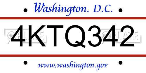 4KTQ342 District Of Columbia License Plate